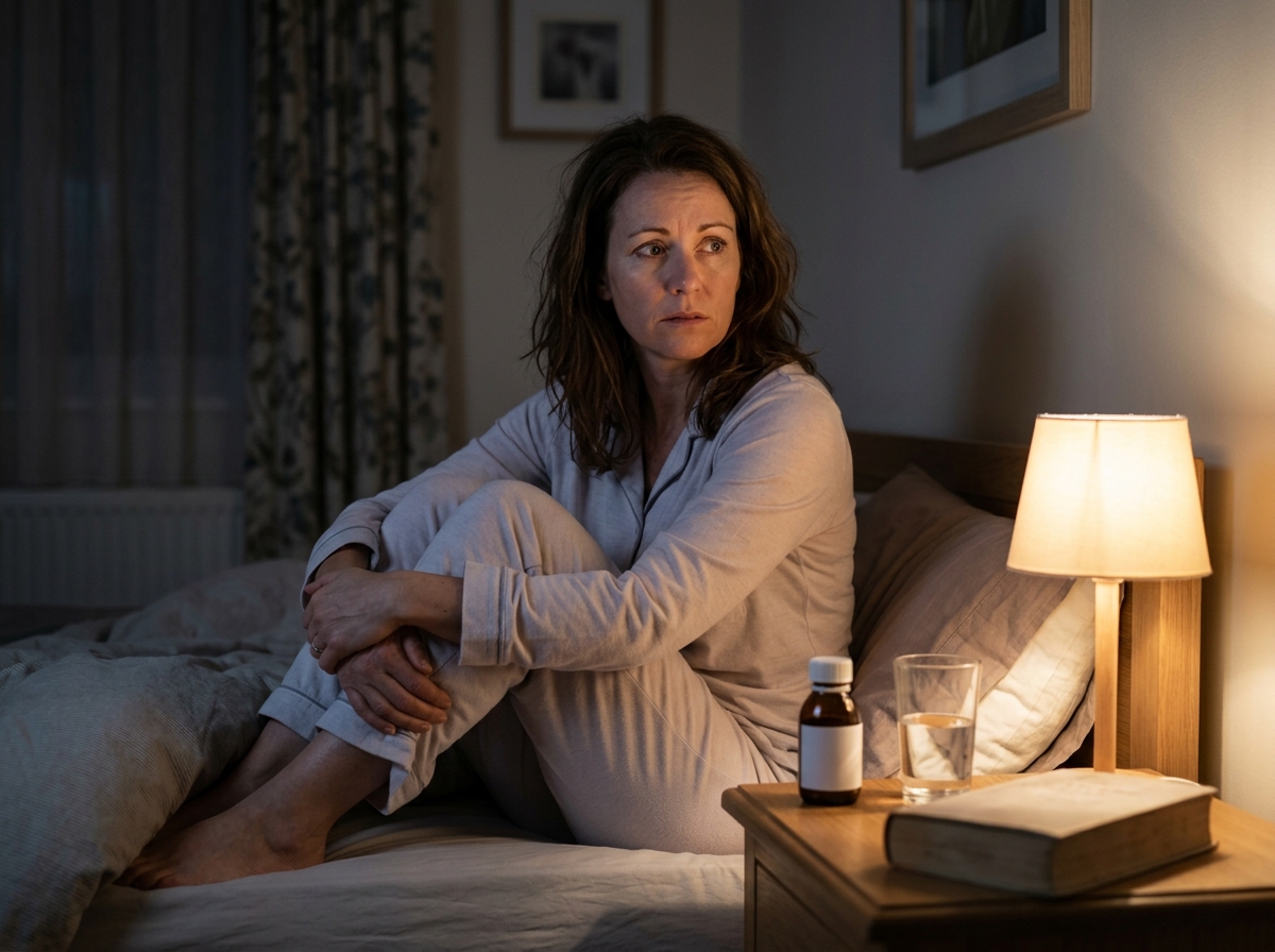 A patient awake at night feeling wired and unable to sleep after a levothyroxine dose change