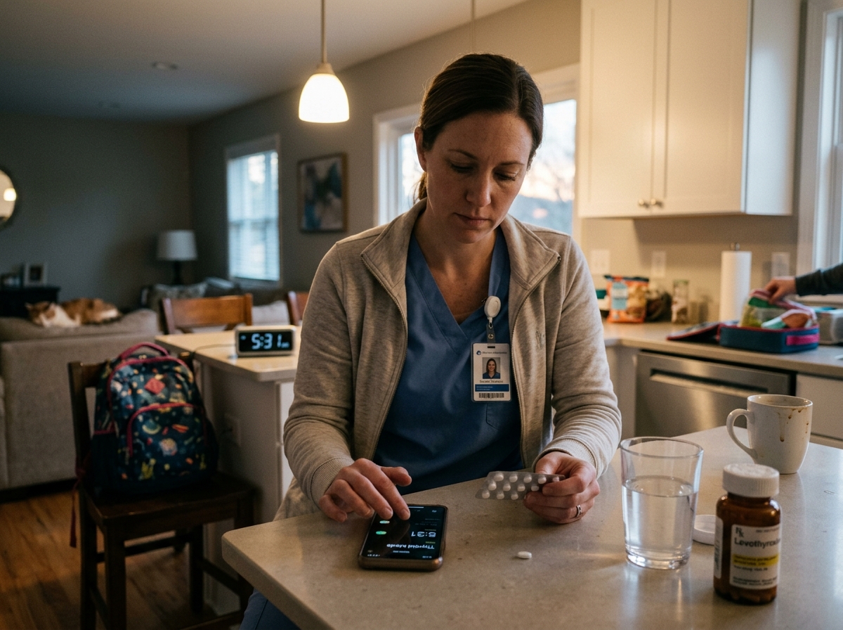 A patient setting up a levothyroxine routine around an irregular work or family schedule