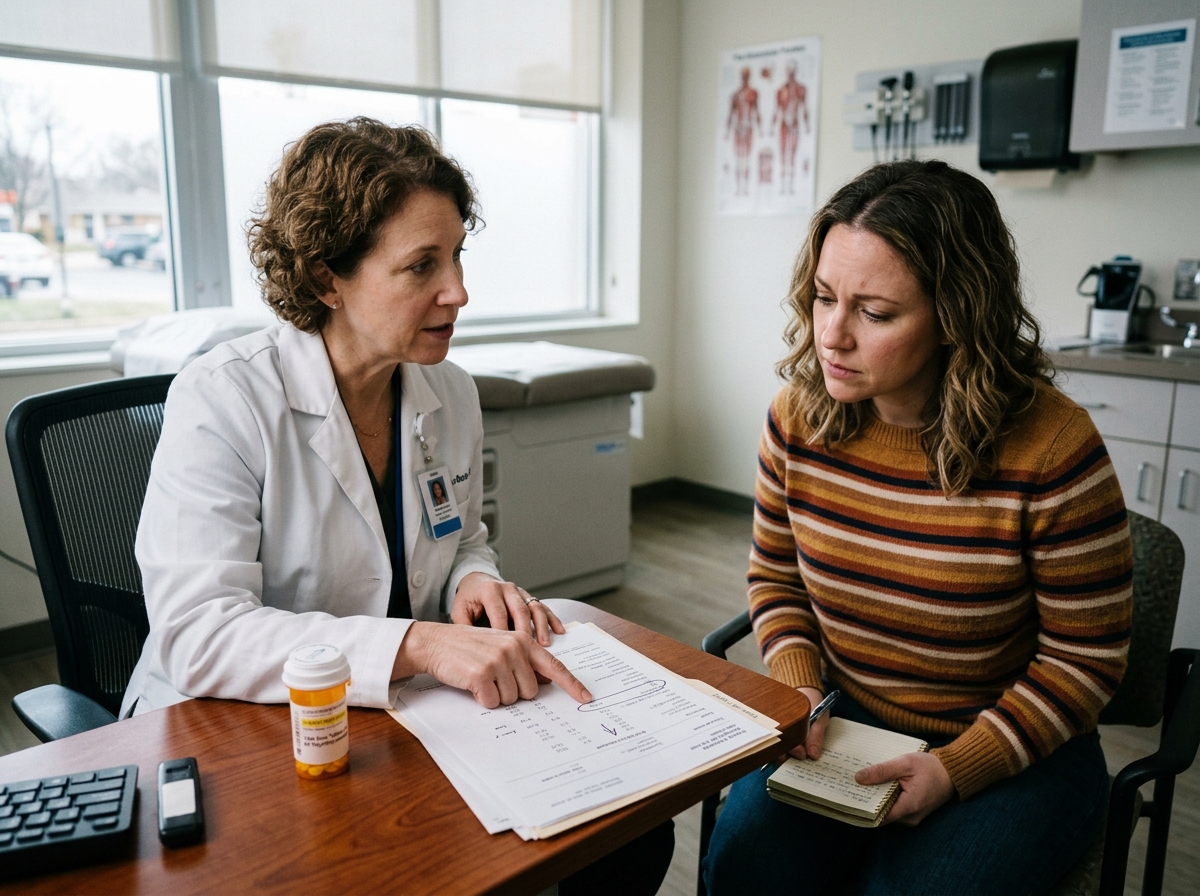 A patient receiving a new hypothyroidism diagnosis and levothyroxine treatment plan in clinic