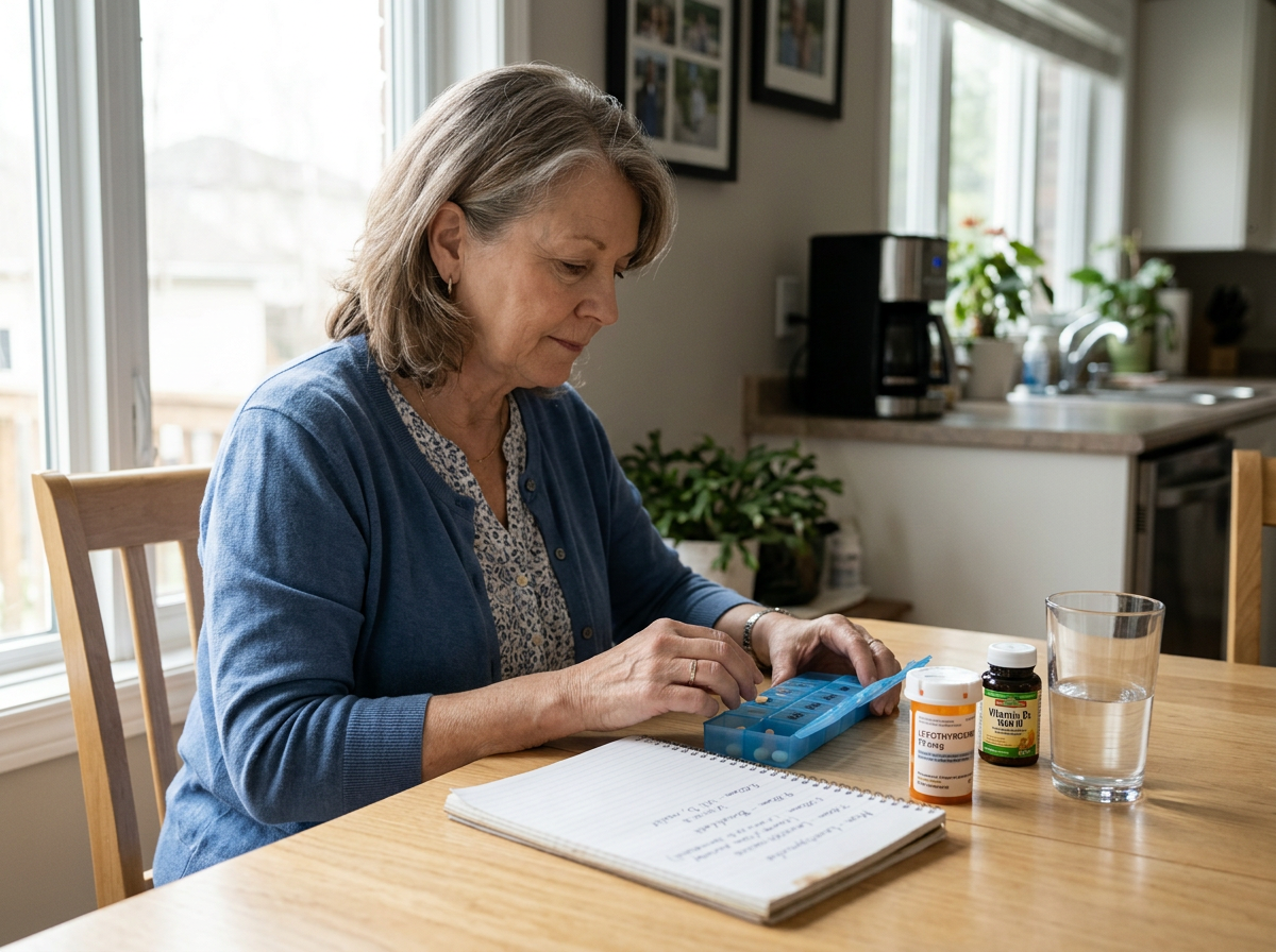 A patient reviewing a bile-acid sequestrant schedule while planning levothyroxine timing