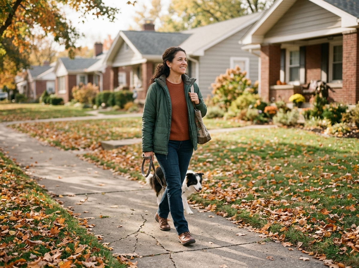 An adult taking a neighborhood walk as part of a practical lifestyle routine with hypothyroidism