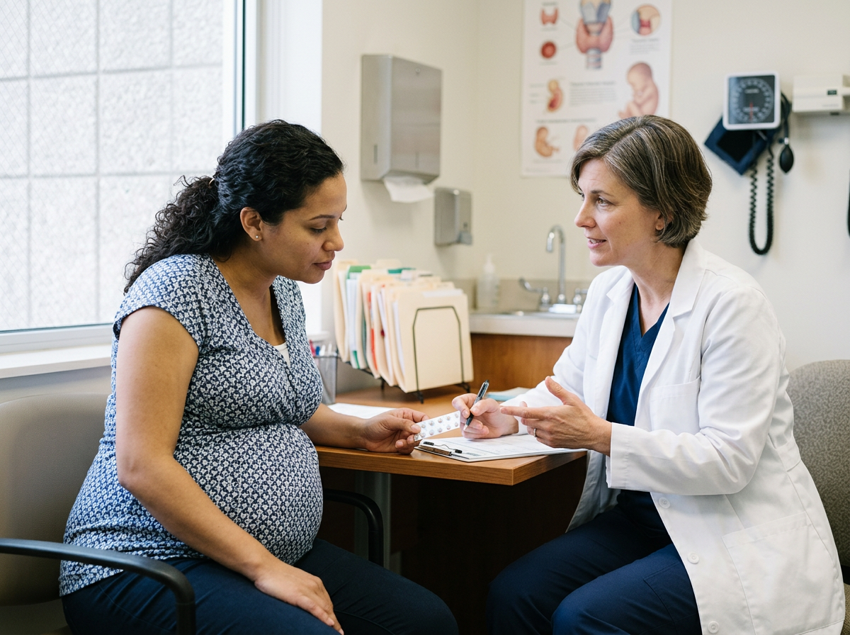 A clinician explaining how birth control hormones can affect levothyroxine dose needs