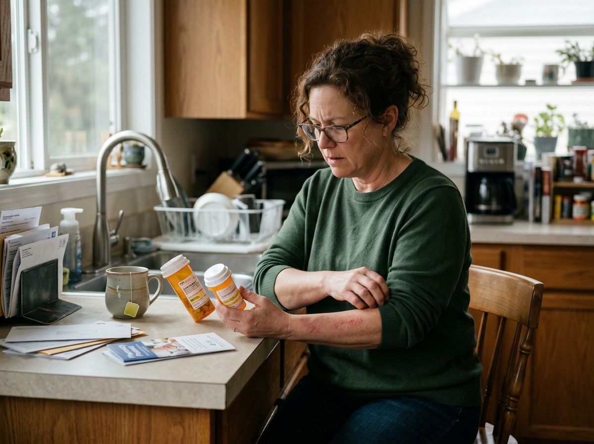 A patient comparing an old and new levothyroxine refill after symptoms started following a manufacturer change