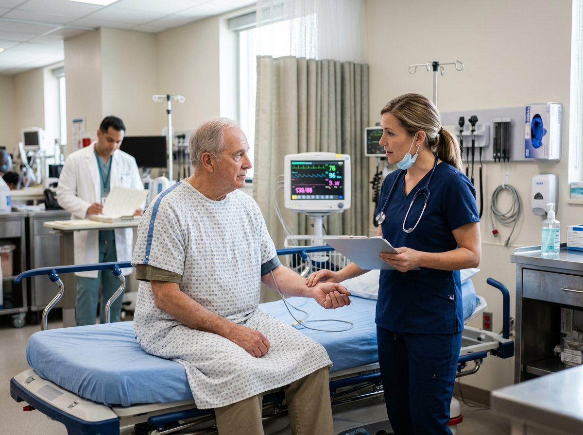 A patient receiving urgent clinical evaluation after severe levothyroxine-related symptoms