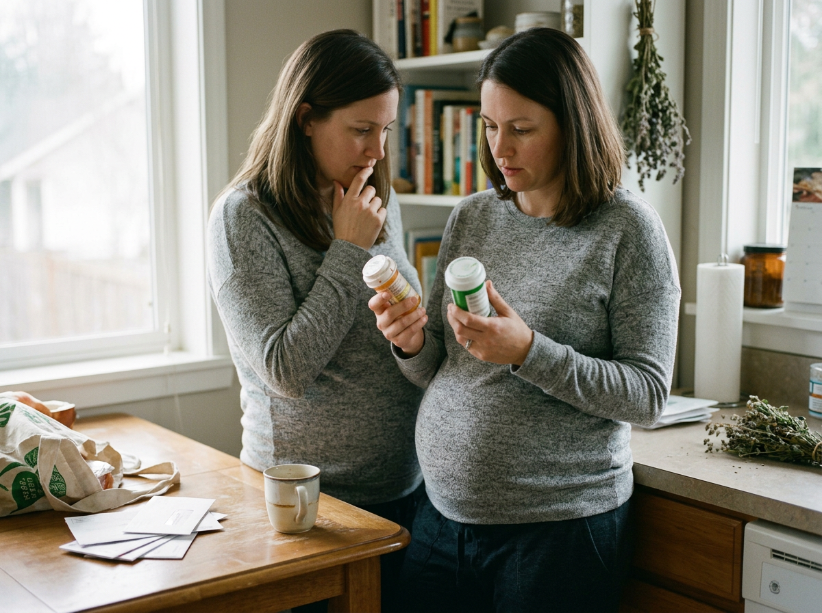 A patient reviewing thyroid labs and a birth control pack while troubleshooting levothyroxine changes